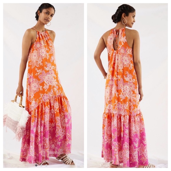 Maeve Dresses & Skirts - Maeve Flounced Halter Maxi Dress NWOT